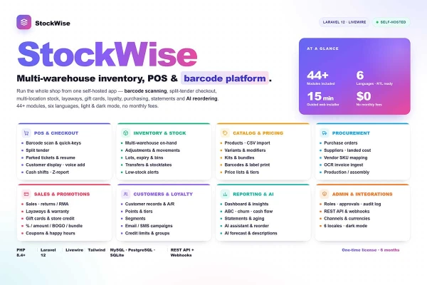 StockWise - Multi-warehouse inventory with barcode scanning